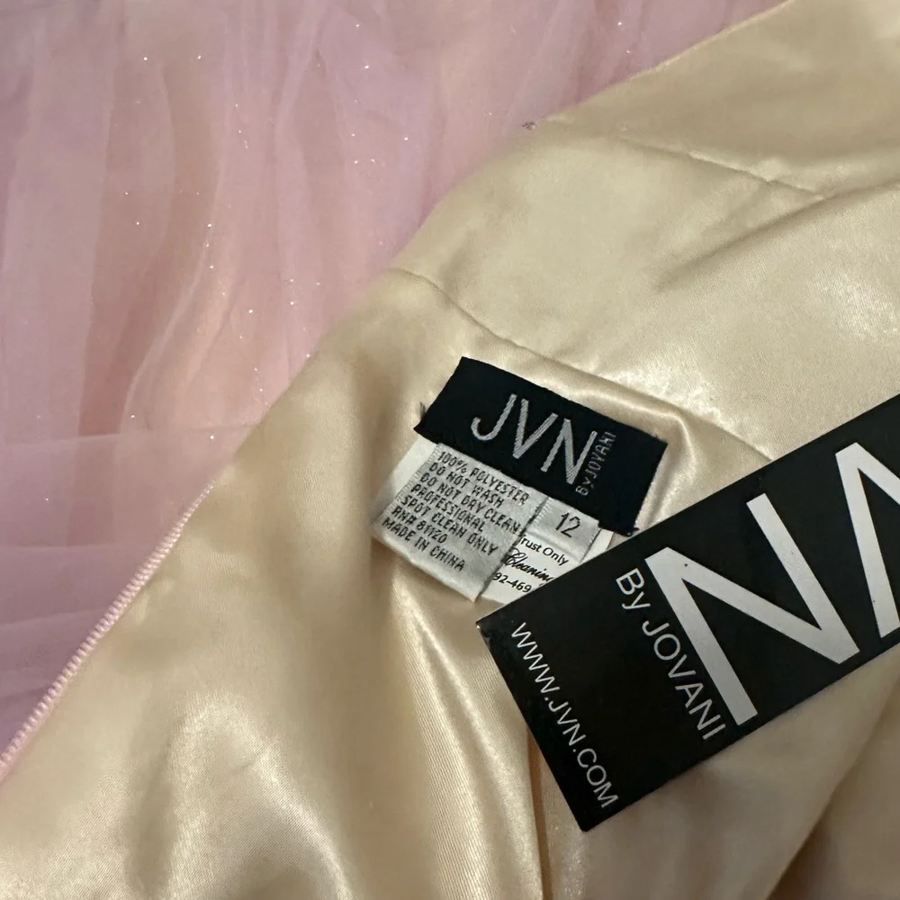 🔴CLEARANCE NEW JOVANI SZ 12 LIGHT PINK BEAD SHIMMER TULLE FIT FLARE FORMAL DRESS